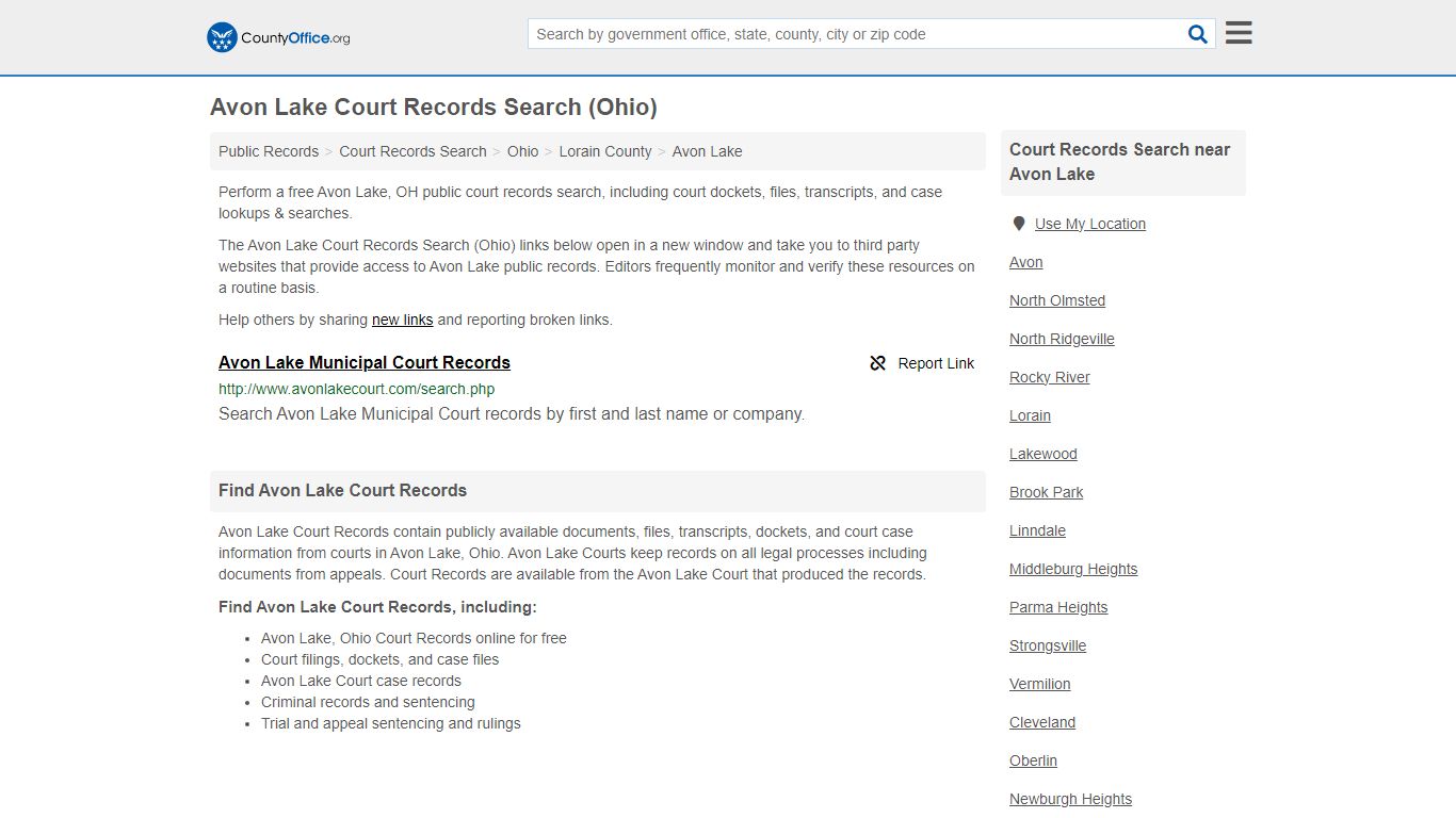 Avon Lake Court Records Search (Ohio) - County Office